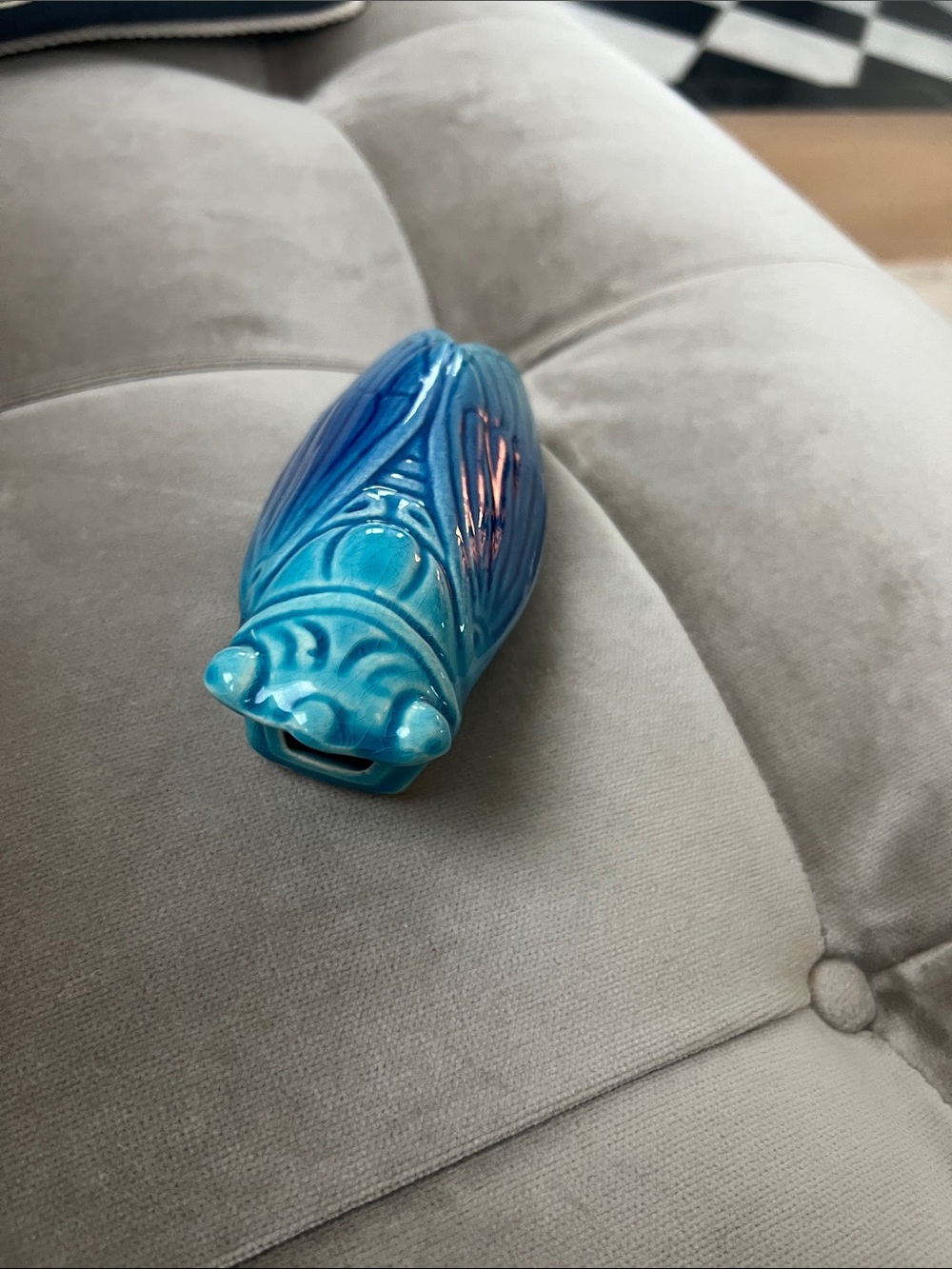 Blue Ceramic Cicada Figurine
